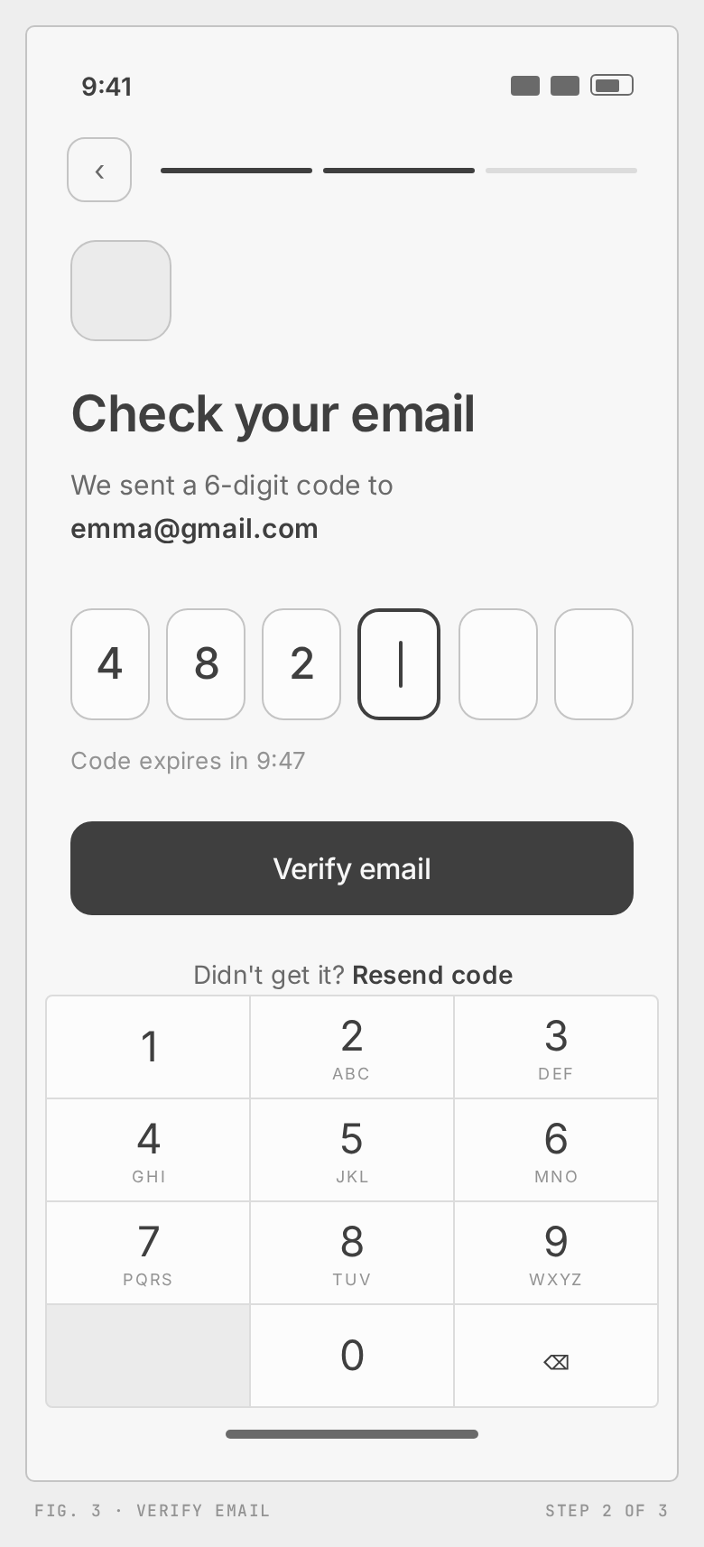 Verify email wireframe
