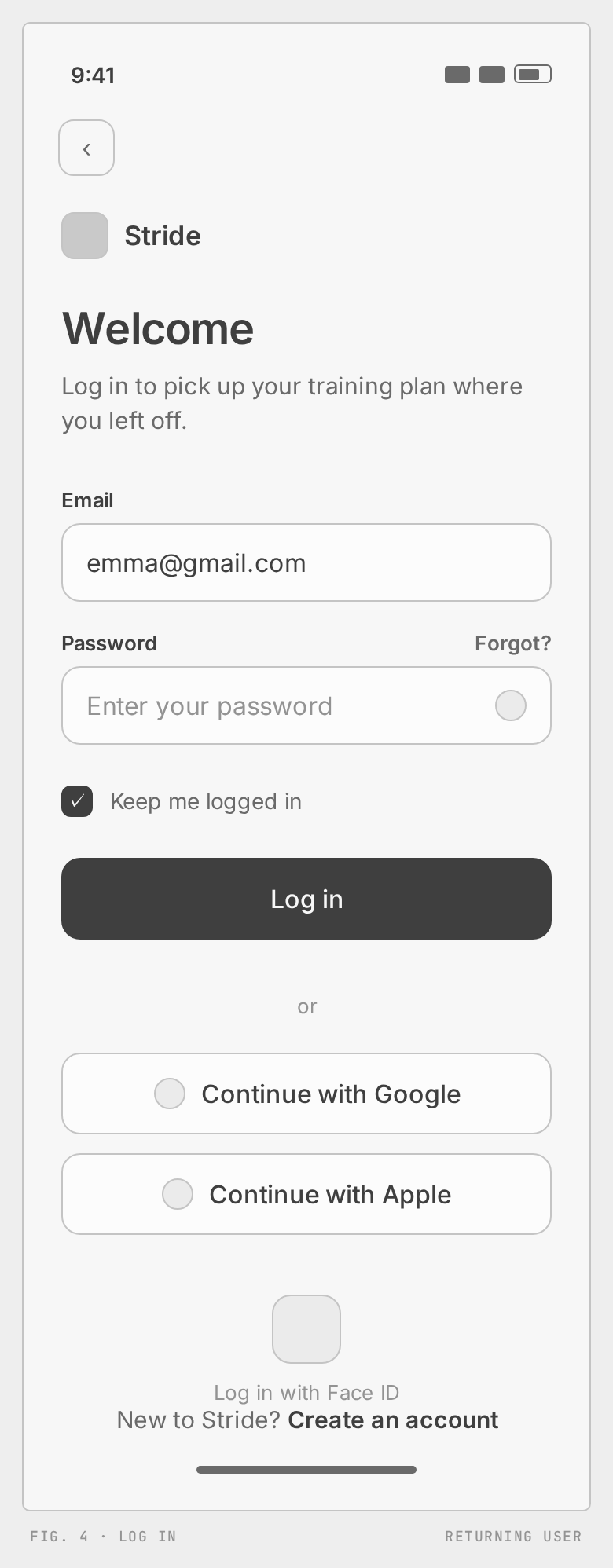 Log in wireframe